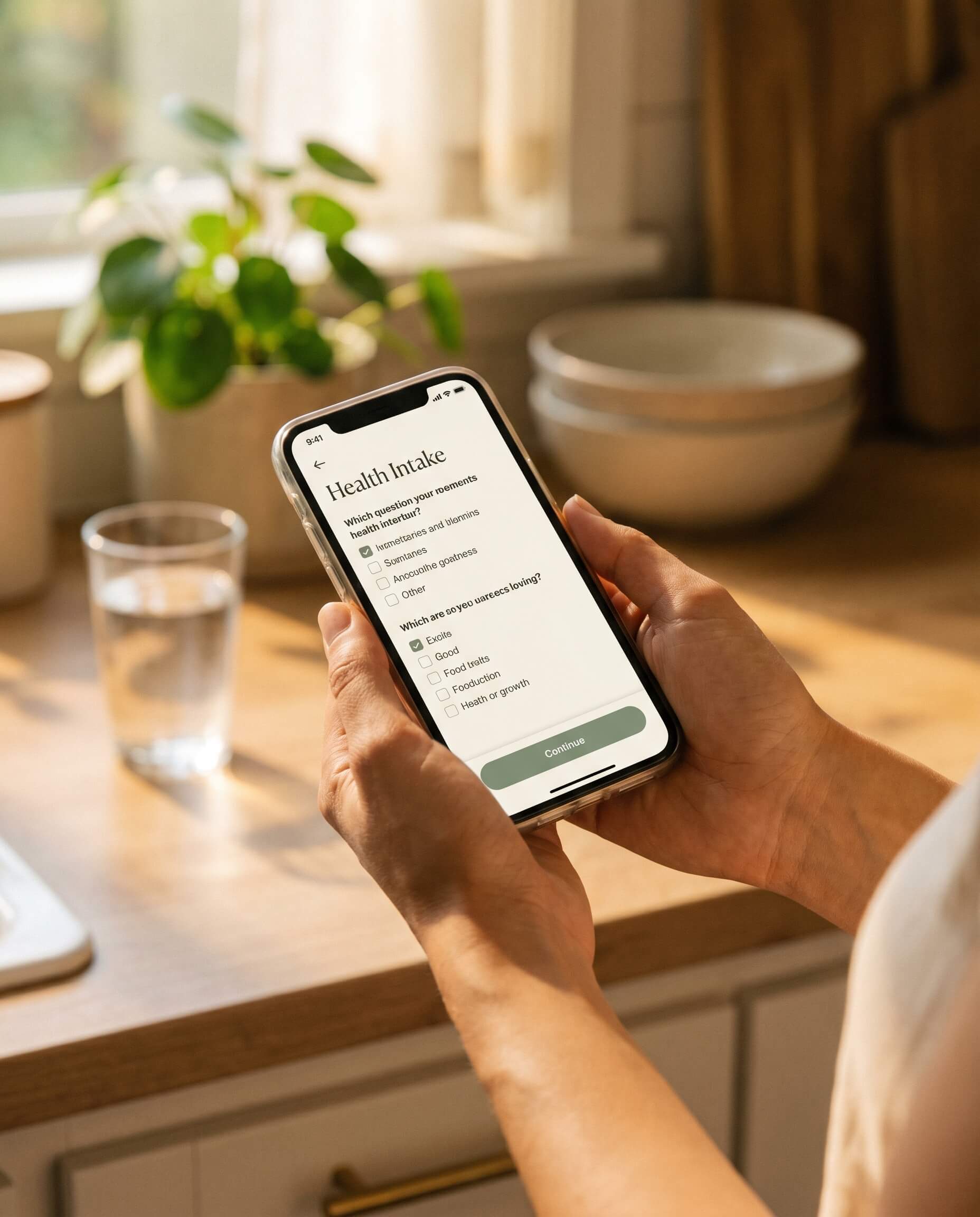 Patient completing the online intake form on a phone